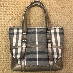 Burberry Pewter, Leather & Nova Check Tote Bag